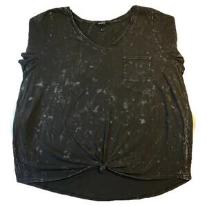 Torrid Women Shirt Size 4 Plus Black Pocket Knot V-Neck Pullover Short Sleeve